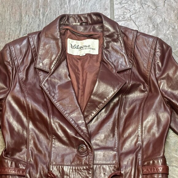 LEATHER REDISH/BROWN JACKET WILSON VINTAGE WAIST TIE/FRONT BUTTON WOMEN'S 10... - Picture 3 of 8